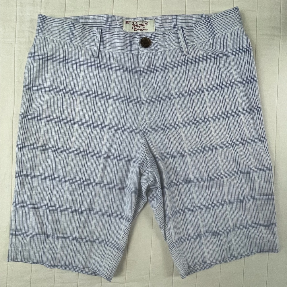 Original Penguin Men’s Light Blue Plaid Shorts 30